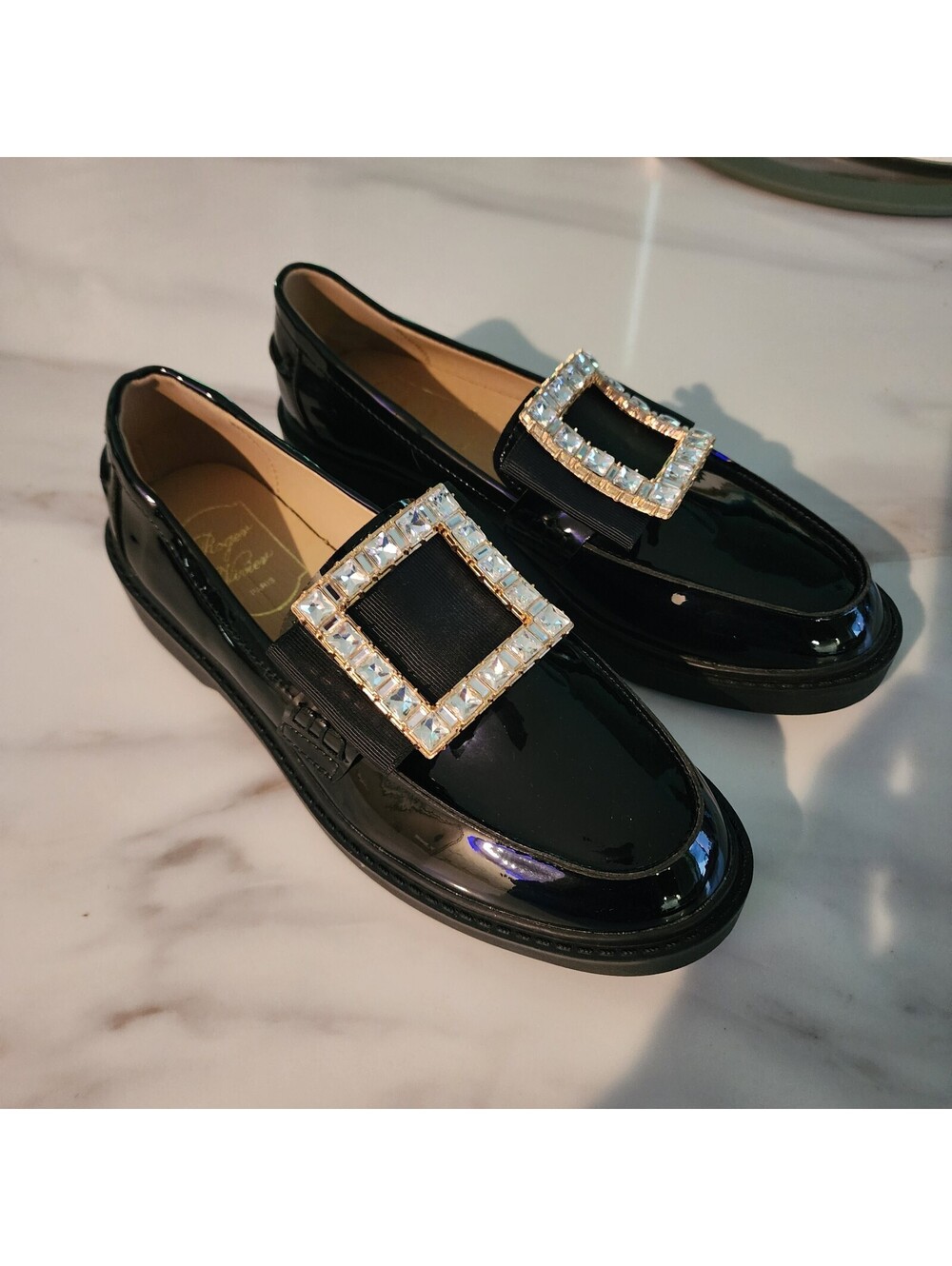 New Black Patent Crystal Buckle Loafers Women’s Fits Size 8 – Luxury-Inspired